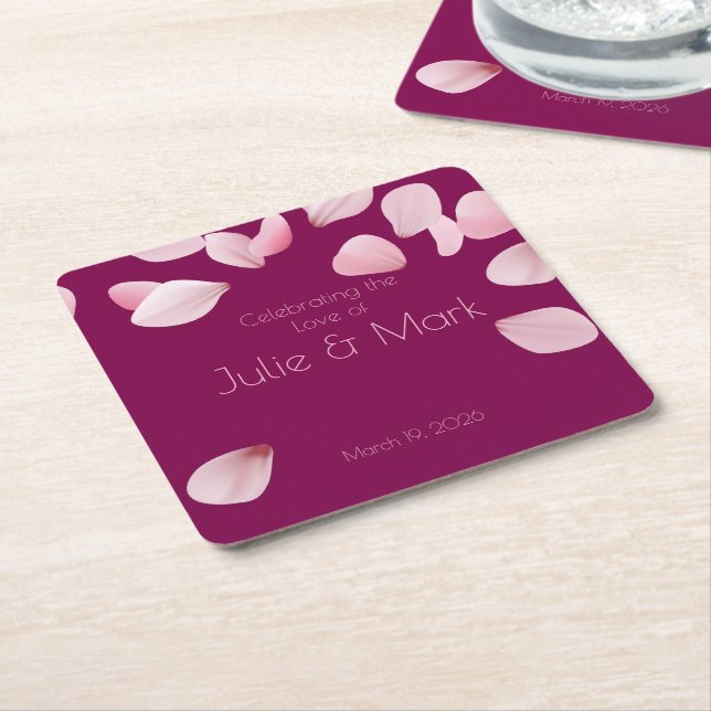 Romantic Pink Petals Wedding  Rechteckiger Pappuntersetzer (angewinkelt)