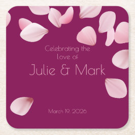 Romantic Pink Petals Wedding  Rechteckiger Pappuntersetzer
