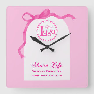 Romantic Pink Ribbon Wedding Organizer Business Quadratische Wanduhr