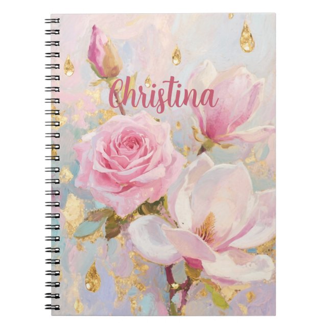 Romantic Pink Rose and Manoglias, painting style  Notizblock (Vorderseite)