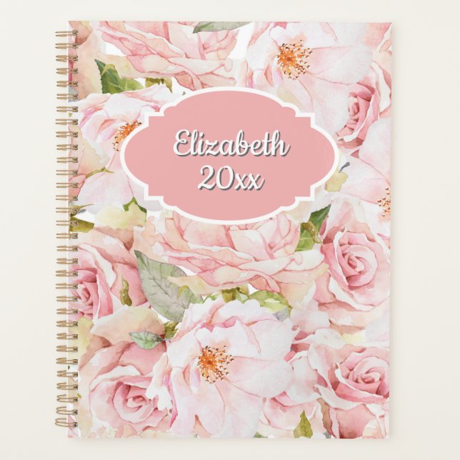 Romantic Pink Rose Personalized Planer (Vorderseite)