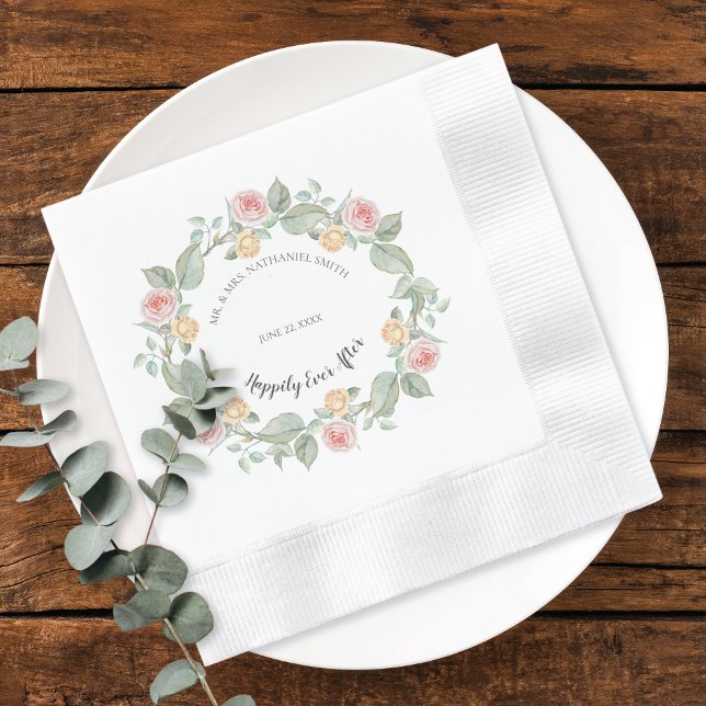 Romantic Pink Rose Wreath Wedding Paper Plates Serviette (Von Creator hochgeladen)
