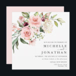 Romantic Pink Roses Dusty Rose Wedding  Invitation Einladung<br><div class="desc">An elegant square wedding invitation set featuring watercolor blush pink roses with greenery.
If you need any changes in the design such as color,  text,  or font; please contact us at seamistmail@gmail.com. We love being a part of your happy memories.</div>
