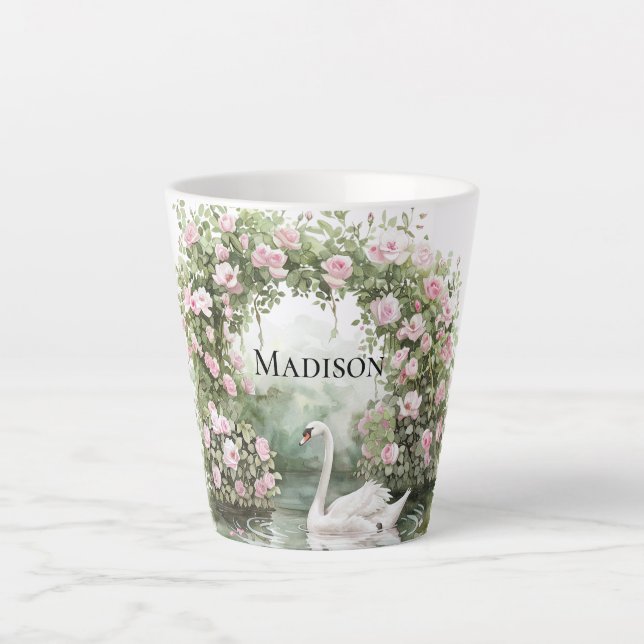 Romantic Pink Roses Swan Lake Floral   Milchtasse (Vorderseite)