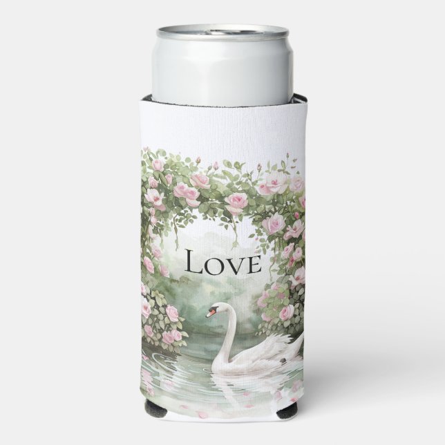 Romantic Pink Roses Swan Lake Floral   Selters Dosenkühler (Seltzer Vorderseite)