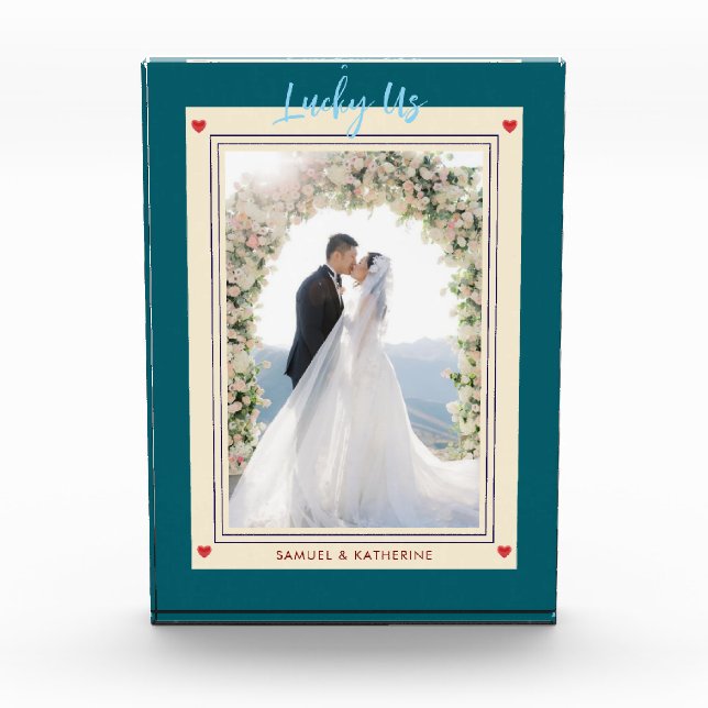 Romantic Playing Card Aesthetic Custom Names Green Fotoblock (Vorderseite)