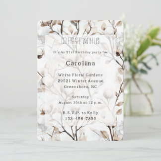 Romantic Pretty White Flowering Tree Birthday Einladung
