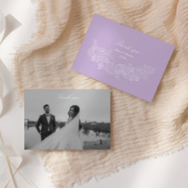 Romantic Purple Crest Photo Wedding Dankeskarte