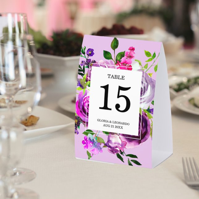 Romantic Purple Floral Wedding Table Number Tischaufsteller (Von Creator hochgeladen)