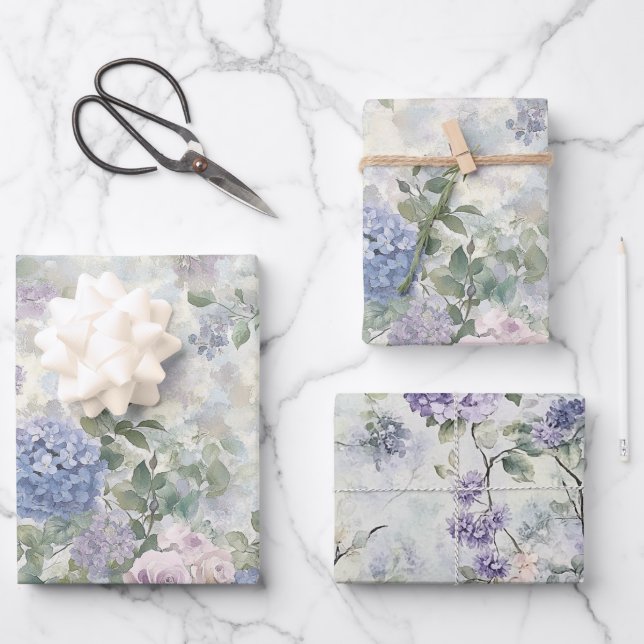 Romantic Purple Pink Flowers Bridal Shower Geschenkpapier Set (Vorderseite)