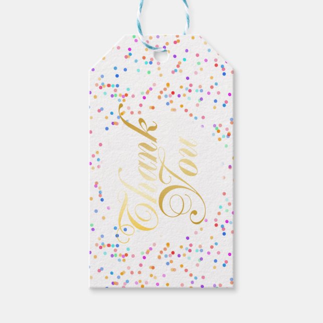 Romantic Rainbow Confetti Vielen Dank Geschenkanhänger (Vorderseite)