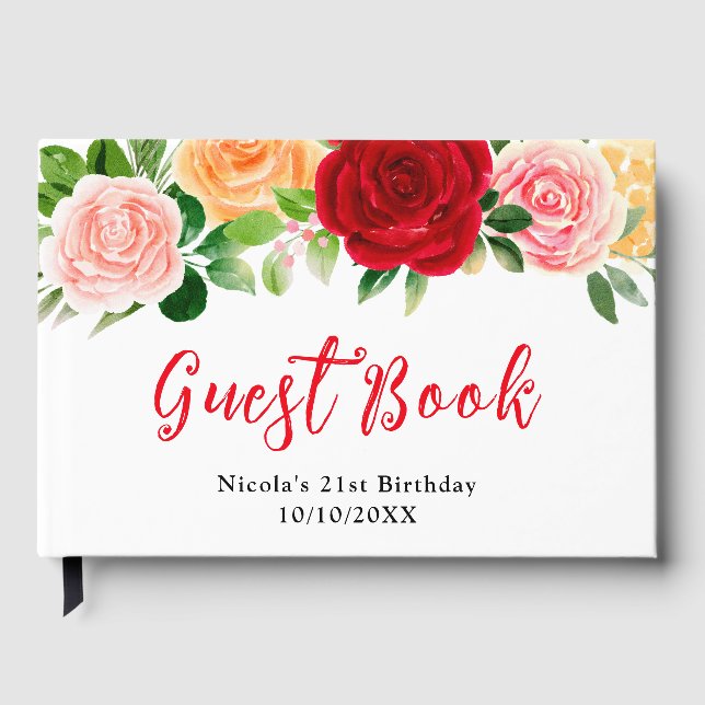 Romantic Red and Orange Roses Birthday  Gästebuch (Vorderseite)