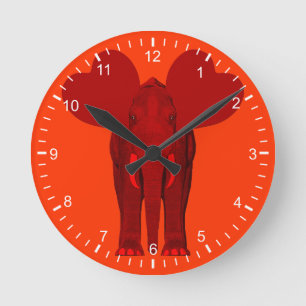 Romantic Red Elephant Runde Wanduhr