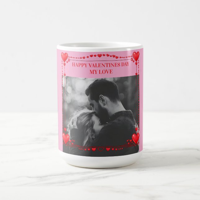 Romantic Red Heart Frame Custom Photo Valentine  Kaffeetasse (Mittel)