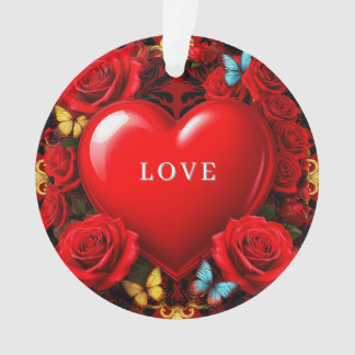 Romantic Red Heart Framed by Roses and Butterflies