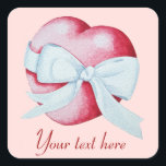 romantic red love heart and white bow quadratischer aufkleber<br><div class="desc">This original red heart has a pretty white bow tied around it to represent “giving your heart” to someone you love. These two romantic red hearts have a pretty white bow tying them together representing two hearts in love as one. I think the ilustration looks good on this heart shaped...</div>