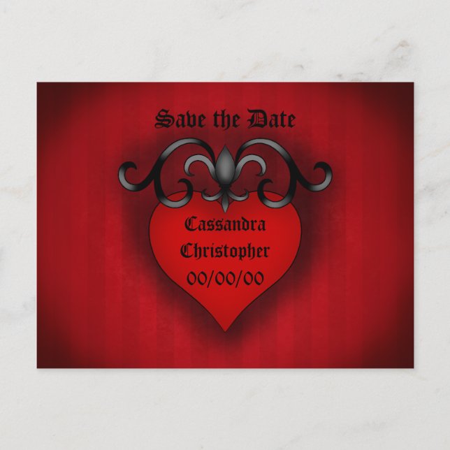 Romantic Red Love Heart Gothic Medieval Ankündigungspostkarte (Vorderseite)
