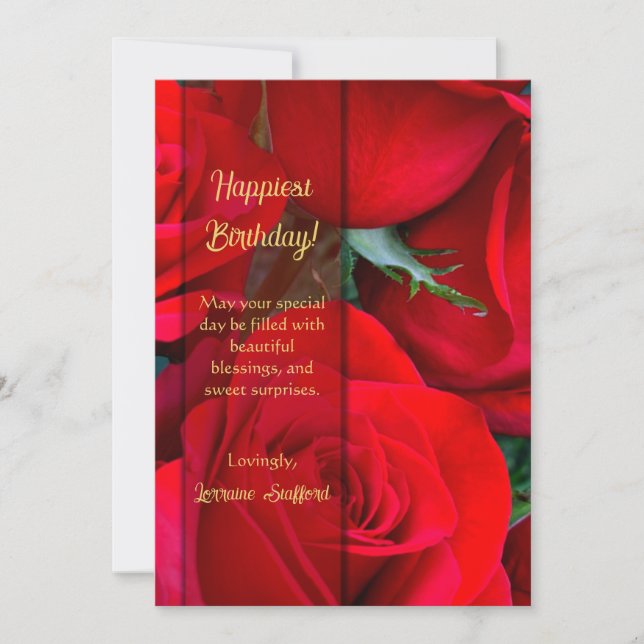 Romantic Red Rose Birthday Card Dankeskarte (Vorderseite)