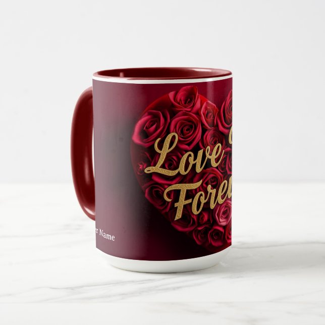 Romantic Red Rose Heart "Love You Forever" Tasse (Vorderseite Links)
