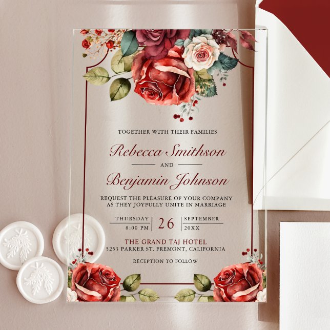 Romantic Red Roses Floral Wedding Acryleinladungen (Von Creator hochgeladen)