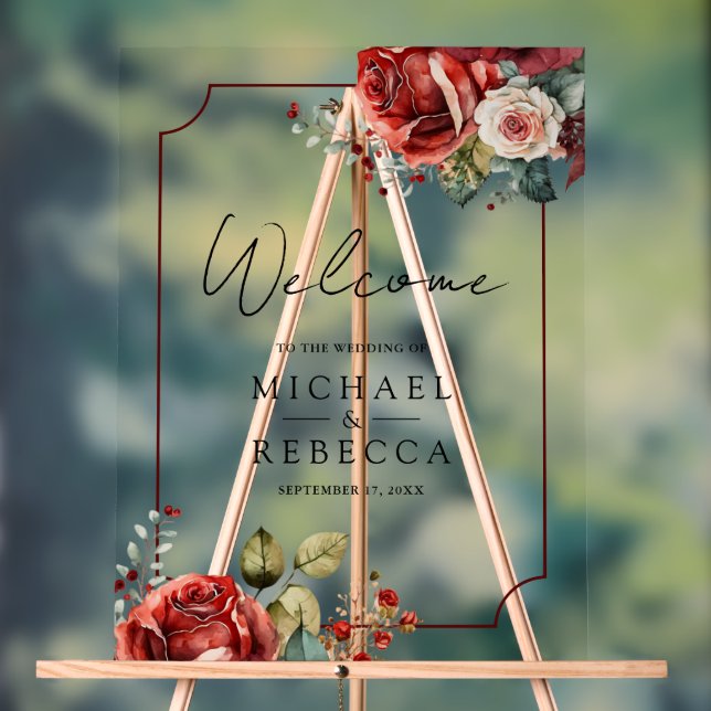 Romantic Red Roses Floral Wedding Welcome (Neutre)