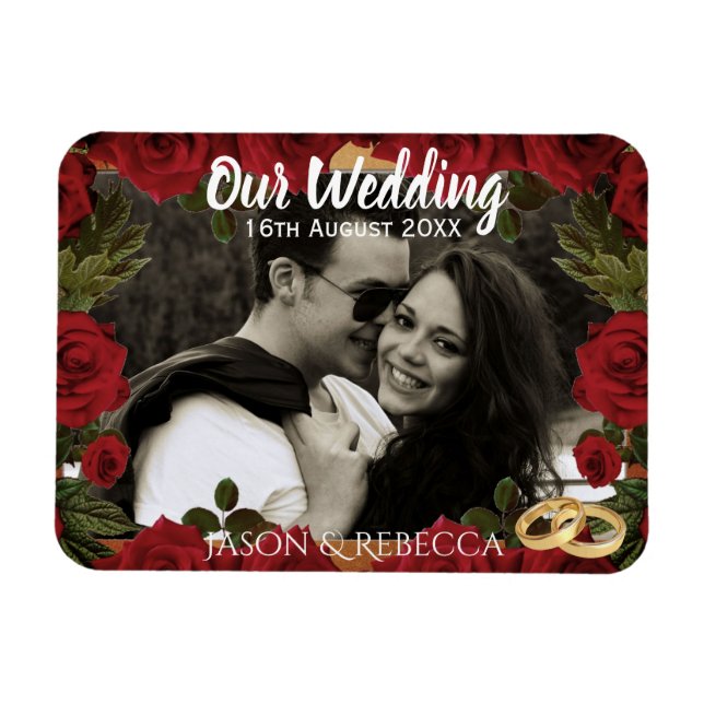 Romantic Red Roses Wedding Day Keepsake Photo Magnet (Horizontal)