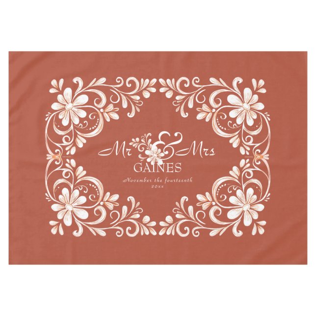 Romantic Red Rust Shabby Chic Mr. Wedding Tischdecke (Vorderseite (Horizontal))