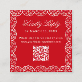 Romantic Red Vintage Lace Frame QR Code Wedding Begleitkarte