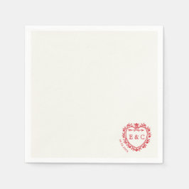 Romantic Red Vintage Monogram Crest Wedding Serviette
