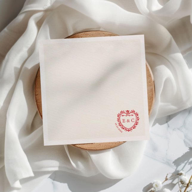 Romantic Red Vintage Monogram Crest Wedding Serviette (Von Creator hochgeladen)