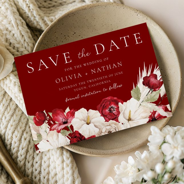 Romantic Red & White Flowers Wedding  Save The Date (Von Creator hochgeladen)
