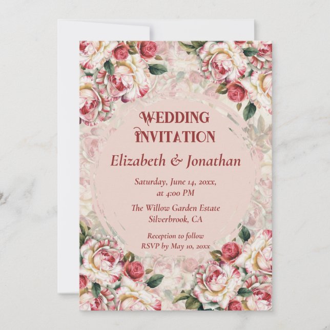 Romantic Red-White Roses Custom wedding invitation (Devant)