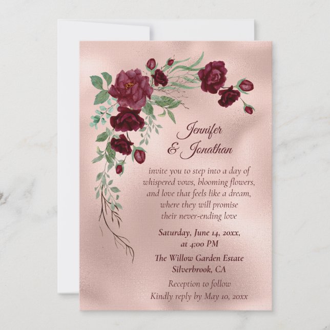 Romantic Rose Gold Floral Customizable Wedding Einladung (Vorderseite)