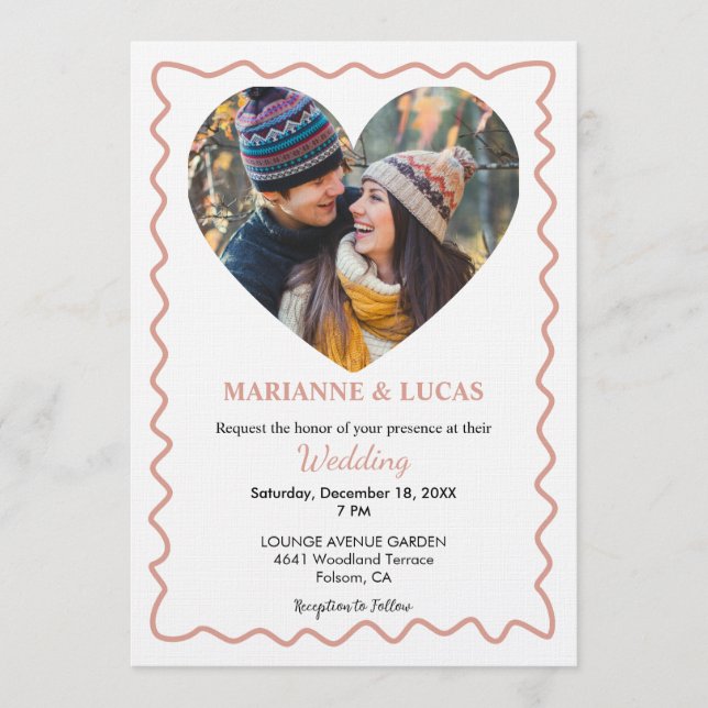 Romantic Rose Gold Heart Photo Wedding Einladung (Vorderseite)