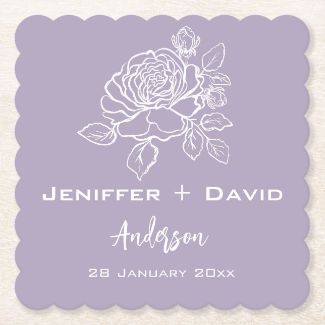 Romantic Rose Personalized Wedding/ Bridal Shower  Untersetzer (Vorderseite)
