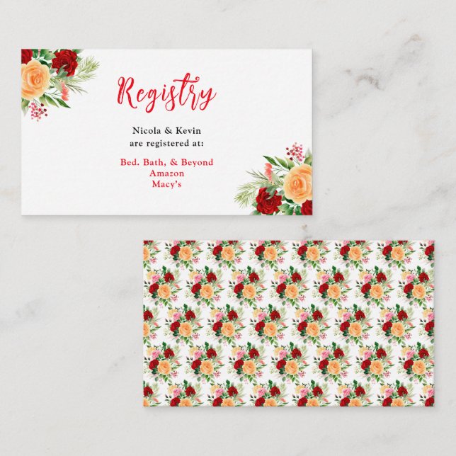 Romantic Roses Floral Wedding Registry Begleitkarte (Vorne/Hinten)