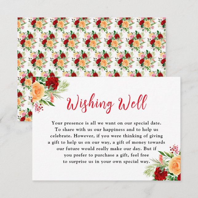 Romantic Roses Floral Wedding Wishing Well Begleitkarte (Vorne/Hinten)