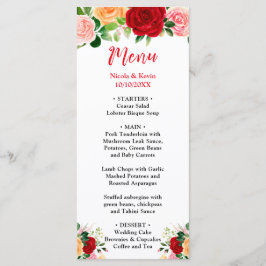 Romantic Roses FloralRomantic Red and Oran Wedding Menükarte