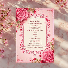 Romantic Roses Pink Heart Motifs Valentine Party Einladung