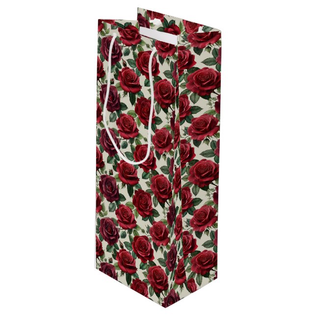 Romantic Roses Wine Gift Bag Geschenktüte Für Weinflaschen (Vorderseite Schrägansicht)