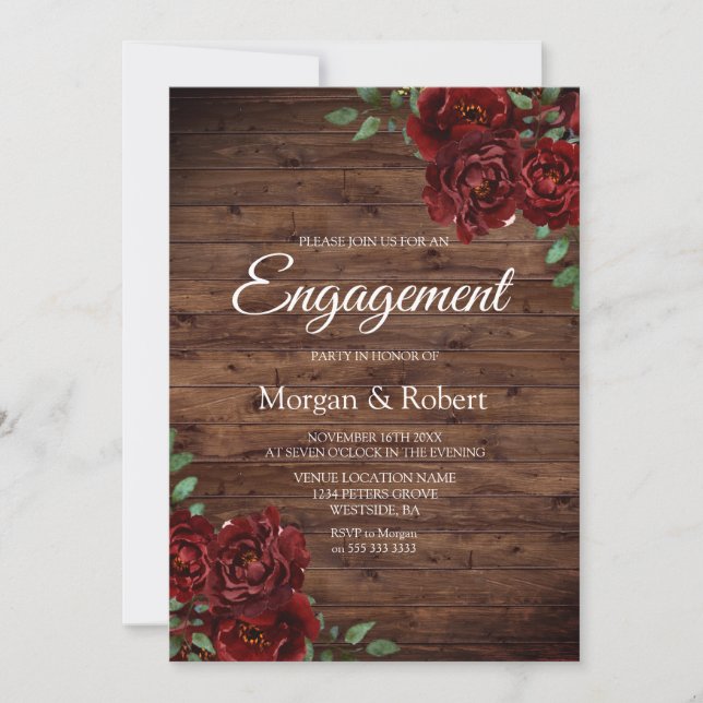 Romantic Rustic Red Rose Engagement Invitation (Devant)