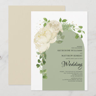 Romantic Sage Green Cream Rose Boho Floral Arch Einladung