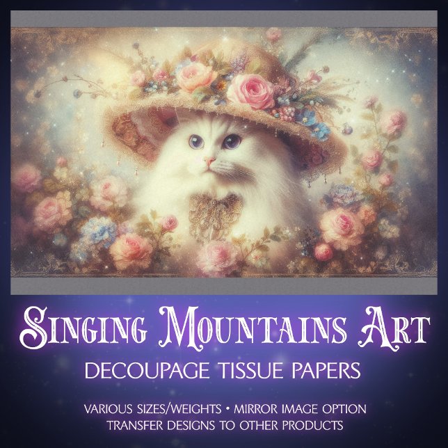 Romantic Shabby Chic Floral Cat Decoupage  Seidenpapier (Von Creator hochgeladen)