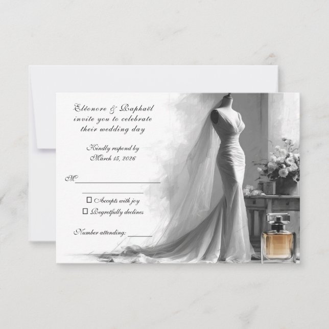 Romantic Sketch RSVP Card - Elegante Vintage Brida (Vorderseite)