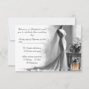 Romantic Sketch RSVP Card - Elegante Vintage Brida Karte