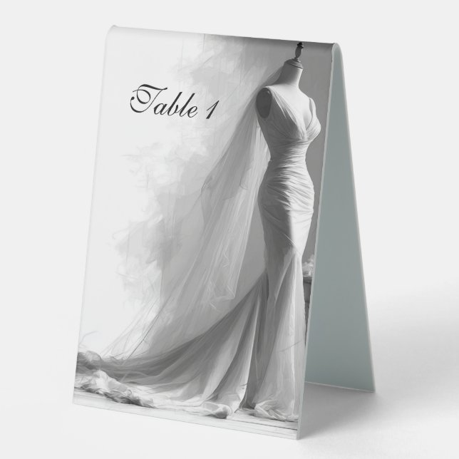 Romantic Sketch Wedding Table Number Card with Per Tischaufsteller (Vorderseite)