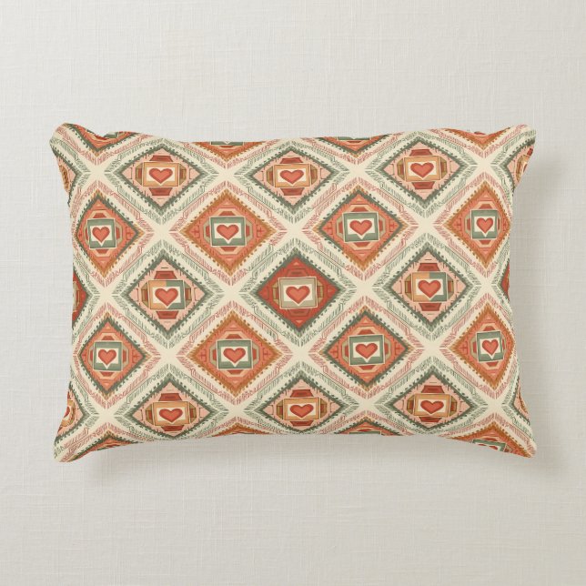 Romantic Southwestern Heart Pattern Peach & Sage Dekokissen (Vorderseite)