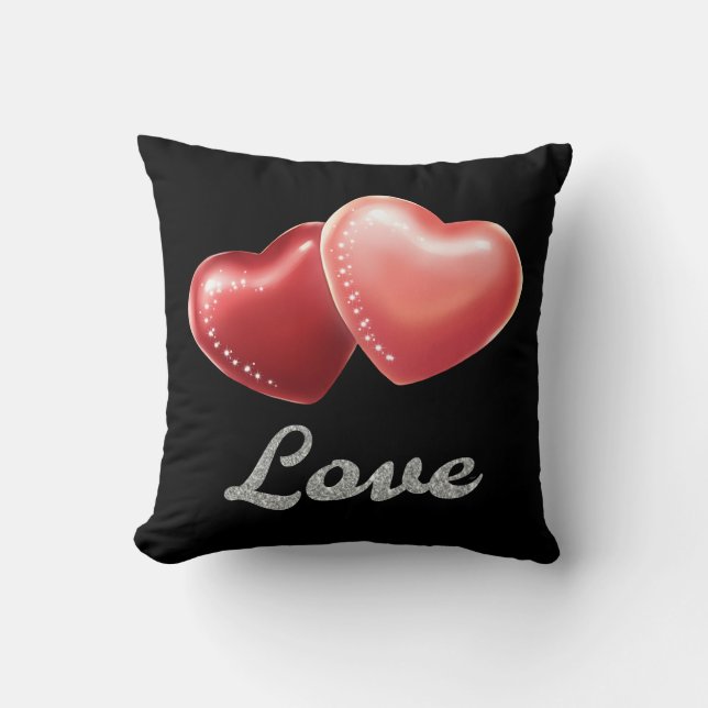 Romantic Sparkling Red Hearts "Love" Glitter Desig Kissen (Vorderseite)