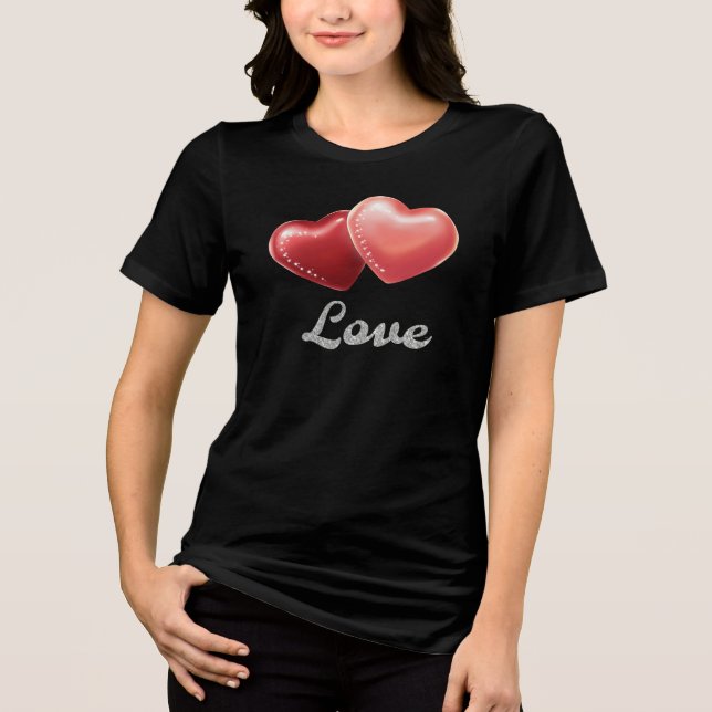 Romantic Sparkling Red Hearts "Love" Glitter Desig Tri-Blend Shirt (Vorderseite)