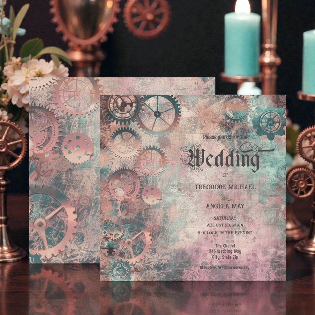 Romantic Steampunk Gears Wedding Invitation (Créateur téléchargé)